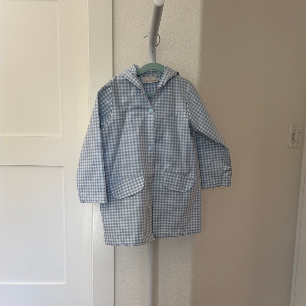 Light Blue Gingham Hooded Raincoat